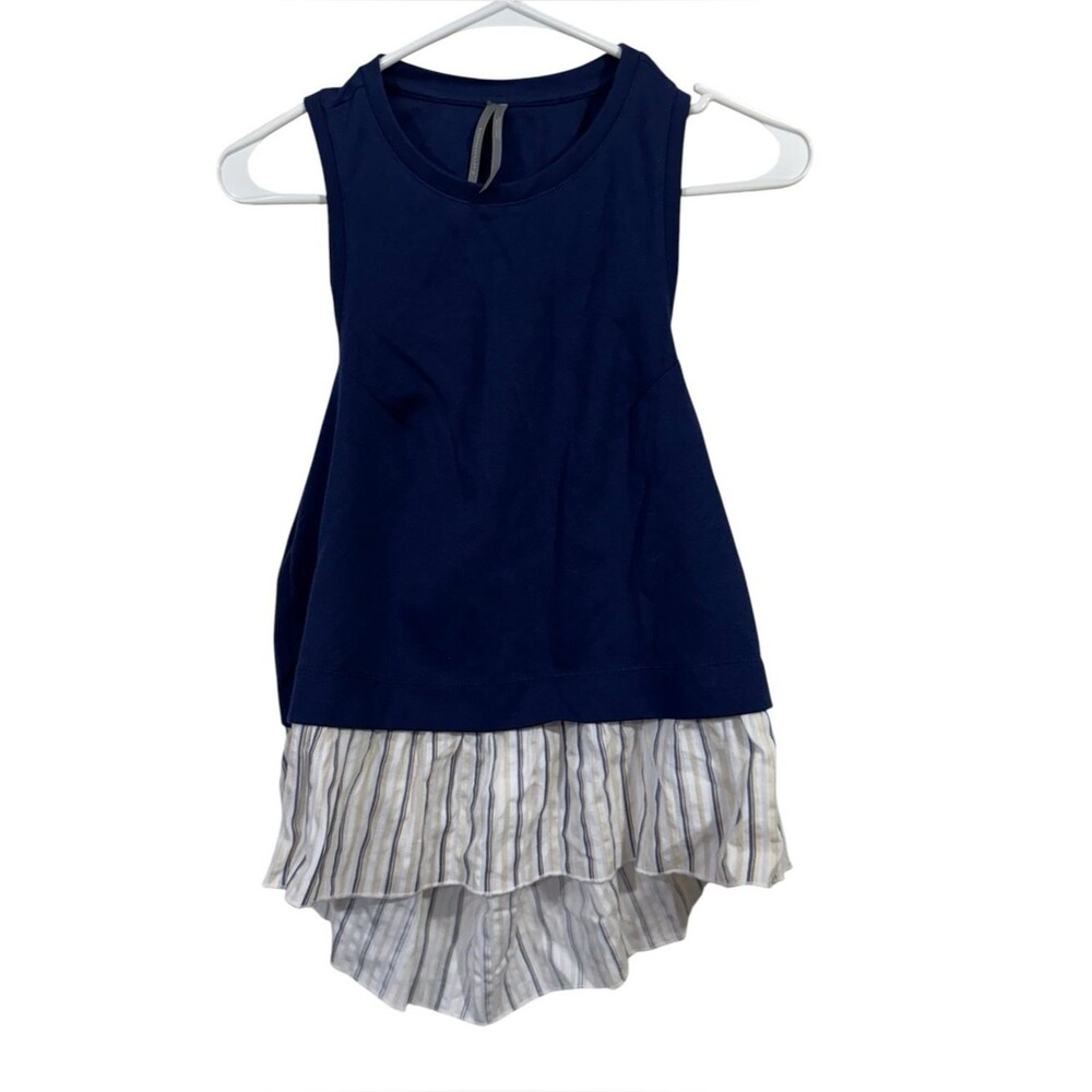 Anthropologie Maeve Mixed Media Open Back Ruffle Hem Peplum Tank Top